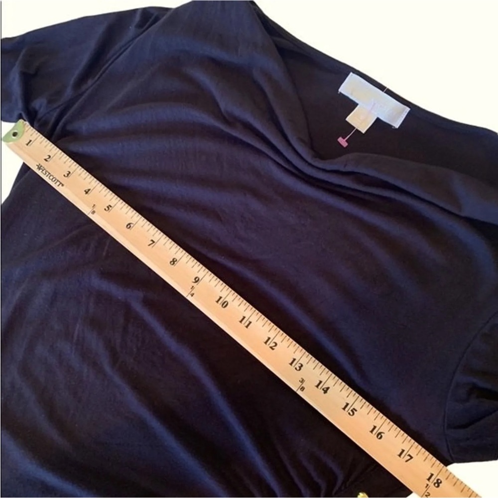 MICHAEL Michael Kors Black Drape Neckline 3/4 Sleeve Top Gold Buttons  Medium - Picture 7 of 9